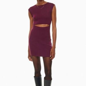 Wilfred Aritzia Plum Cut-Out Ribbed Mini Dress Medium
